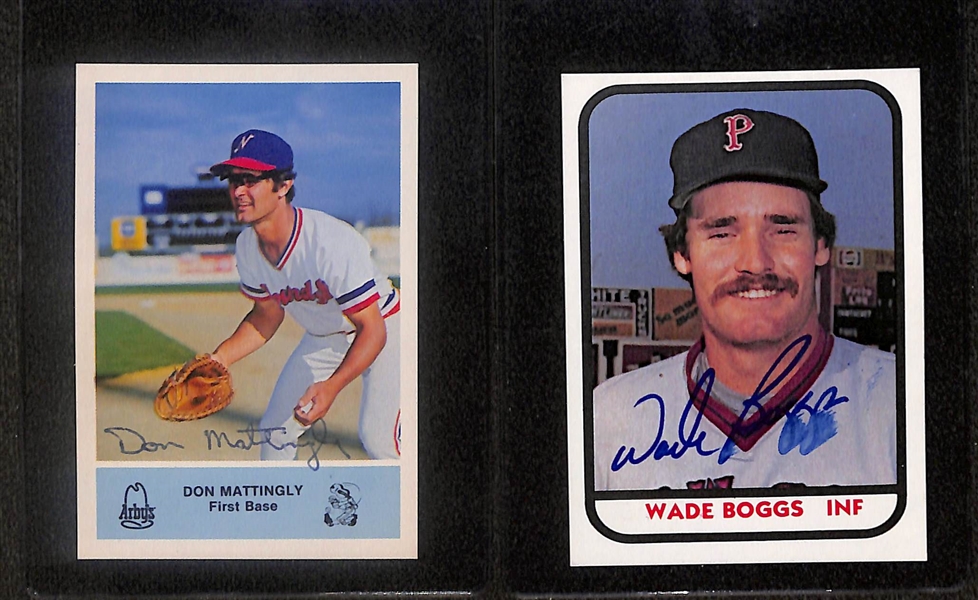 Lot of (5) Signed 1983 Rookie Cards- Don Mattingly Minor League, Wade Boggs Minor League, Wade Boggs Topps, (2) Wade Boggs Fleer (Beckett BAS Reviewed)