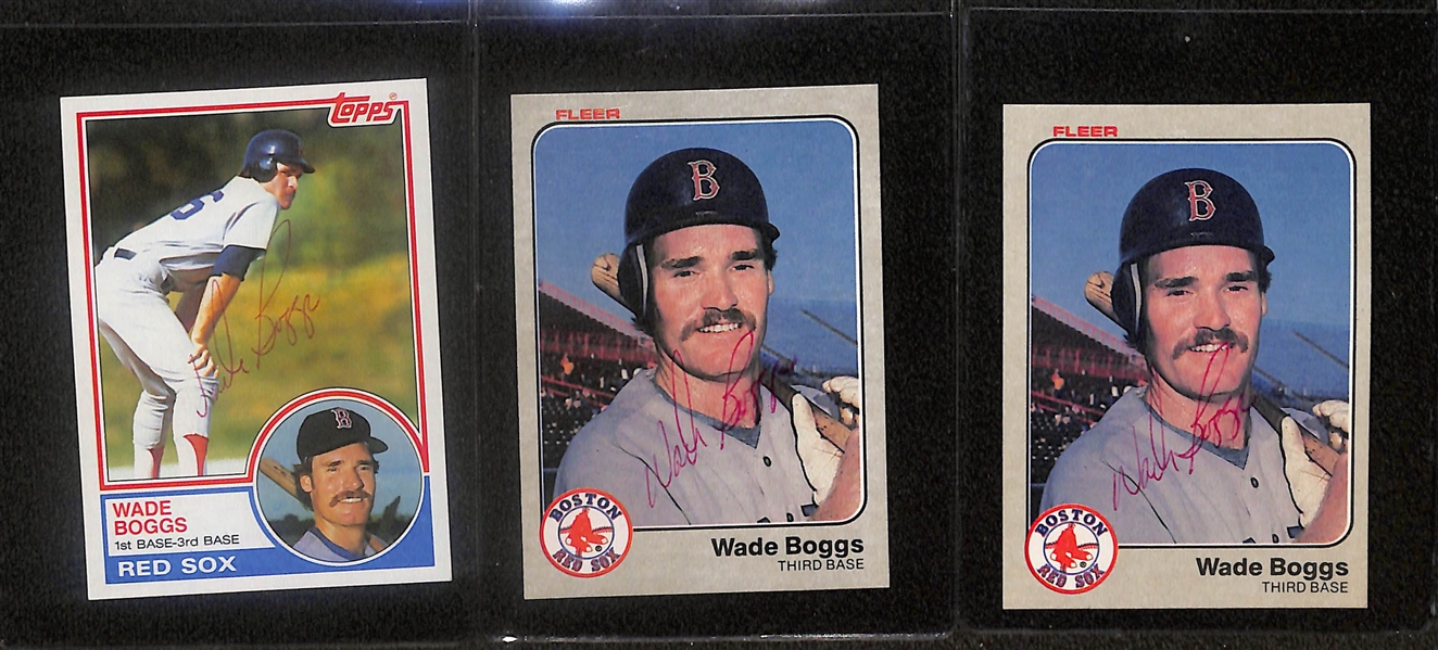 Lot of (5) Signed 1983 Rookie Cards- Don Mattingly Minor League, Wade Boggs Minor League, Wade Boggs Topps, (2) Wade Boggs Fleer (Beckett BAS Reviewed)