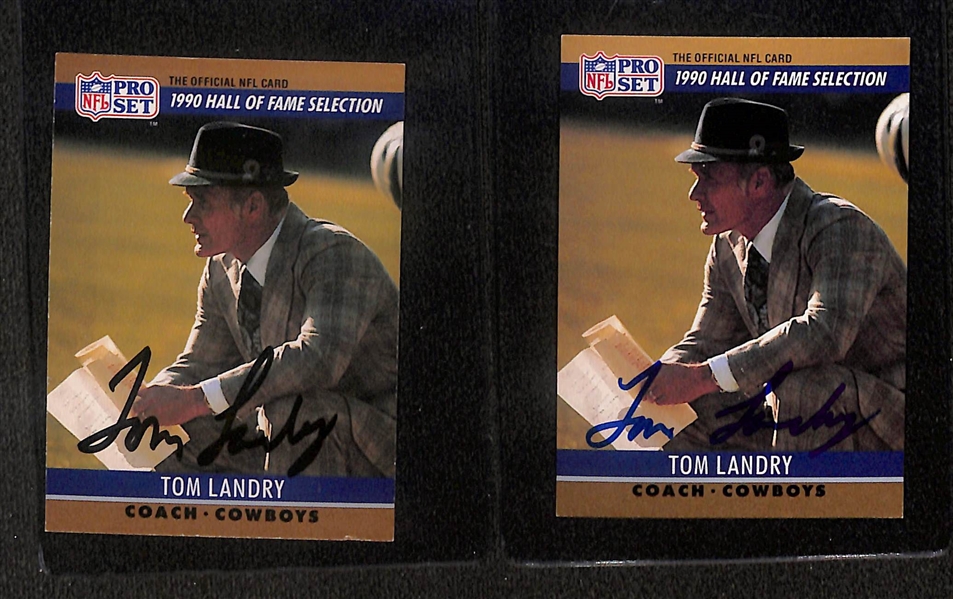 Lot of (6) Signed Tom Landry Cards- (2) 1990 Pro Set, 1990 Score, 1989 Score (Beckett BAS Reviewed)