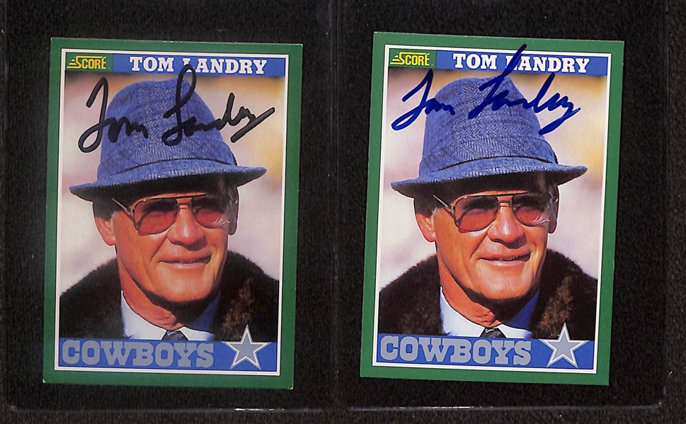 Lot of (6) Signed Tom Landry Cards- (2) 1990 Pro Set, 1990 Score, 1989 Score (Beckett BAS Reviewed)