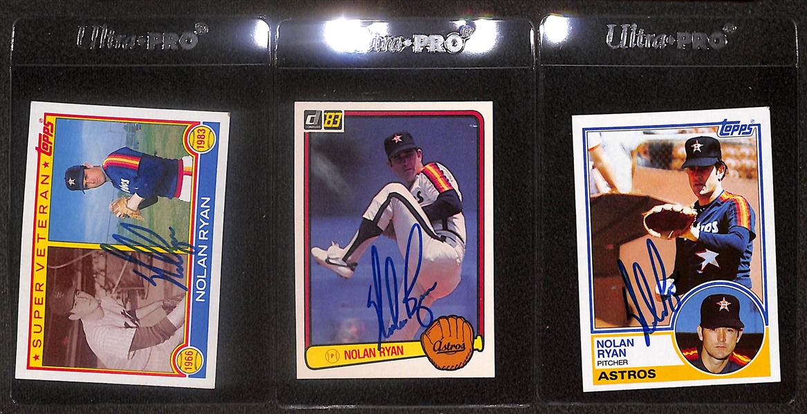 Lot of (3) Signed Nolan Ryan Cards - 1983 Topps Nolan Ryan, 1983 Donruss Nolan Ryan, 1983 Topps Nolan Ryan - (Beckett BAS Reviewed)