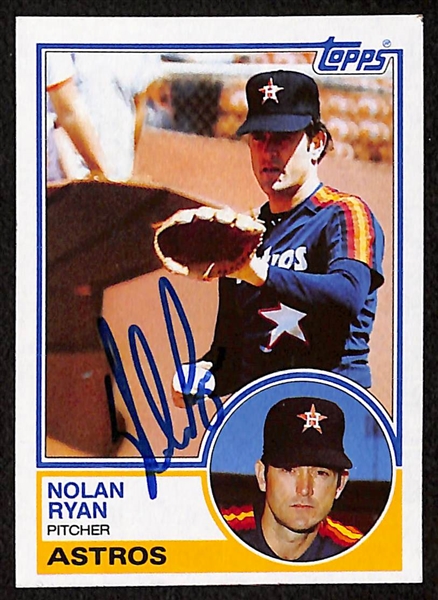 Lot of (3) Signed Nolan Ryan Cards - 1983 Topps Nolan Ryan, 1983 Donruss Nolan Ryan, 1983 Topps Nolan Ryan - (Beckett BAS Reviewed)