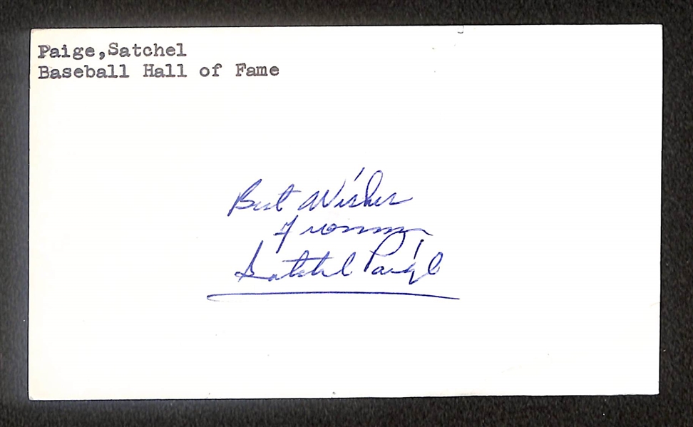 Satchel Paige Signed Index Card - (Beckett BAS Reviewed)