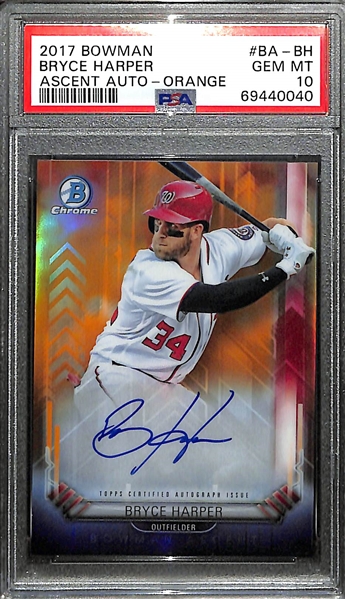 2017 Bowman Bryce Harper Ascent Insert (Orange Version) #22/25 Graded PSA 10 Gem Mint (Pop 1)