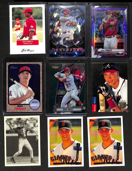 Lot of (90+) Baseball Mostly Rookie Cards inc. Ryan Howard Rookie Autograph, 2020 Chronicles Mike Trout Crusade (#/99), 2021 Bowman Chrome Mike Trout (#/250), +