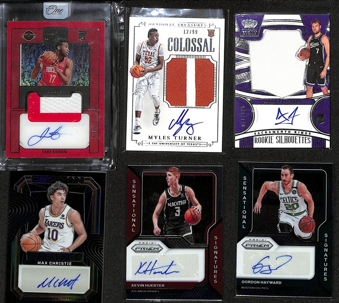 Lot of (22) Serial Numbered, Autograph, and Jersey Cards inc. 2022-23 Panini One and One Tari Eason Rookie Patch Autograph (#/99),2015 National Treasures Collegiate Myles Turner Rookie Patch...