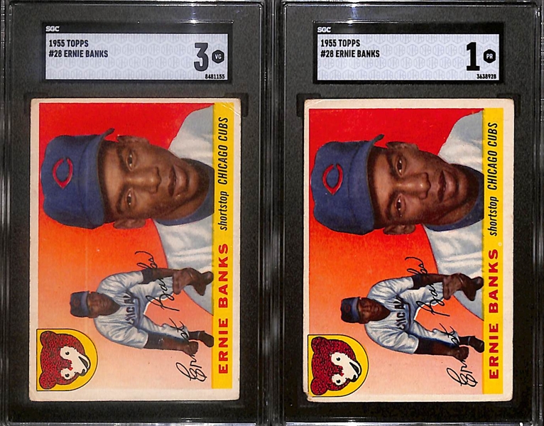 Lot of (2) SGC Graded 1955 Topps Ernie Banks- SGC 3, SGC 1