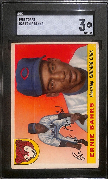 Lot of (2) SGC Graded 1955 Topps Ernie Banks- SGC 3, SGC 1