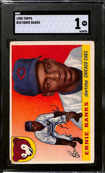 Lot of (2) SGC Graded 1955 Topps Ernie Banks- SGC 3, SGC 1