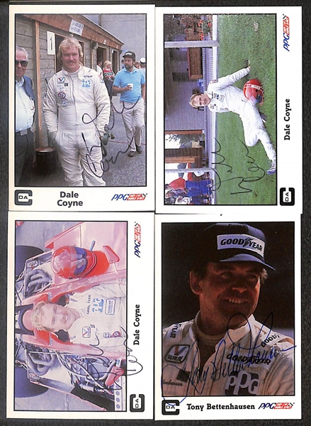 Lot of (75+) Signed Auto Racing Index Cards + Post Cards + Cards inc. Richard Petty, Emerson Fittipaldi, AL Unser Jr, Johnny Rutherford, + (Beckett BAS Reviewed)