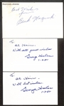 Lot of (3) Signed Bears Hall of Fame Index Cards- (2) George Halas, Bronko Negurski (Beckett BAS Reviewed)