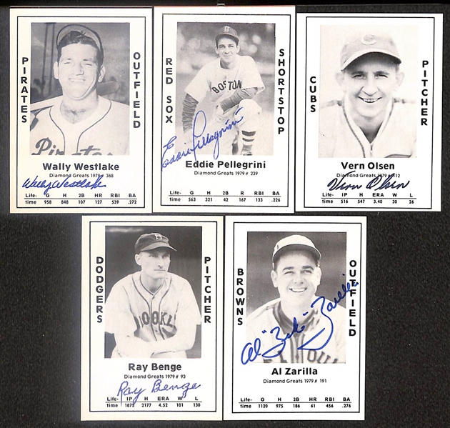 Lot of (50) Signed 1979 TCMA Diamond Greats Cards inc. Lloyd Waner, Al Lopez, Earl Averill, Ace Parker, Babe Dahlgren, Bobby Morgan, Frank McCormick, Whit Wyatt, + (Beckett BAS Reviewed)