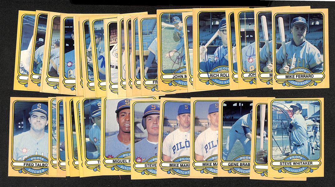 Lot of (44) 1983 Glasso 1969 Seattle Pilots Cards with (31) Signed Cards inc. (2) Mike Ferraro (Signed On Back), John O'Donoghue, (2) Rich Rollins, + (Beckett BAS Reviewed)