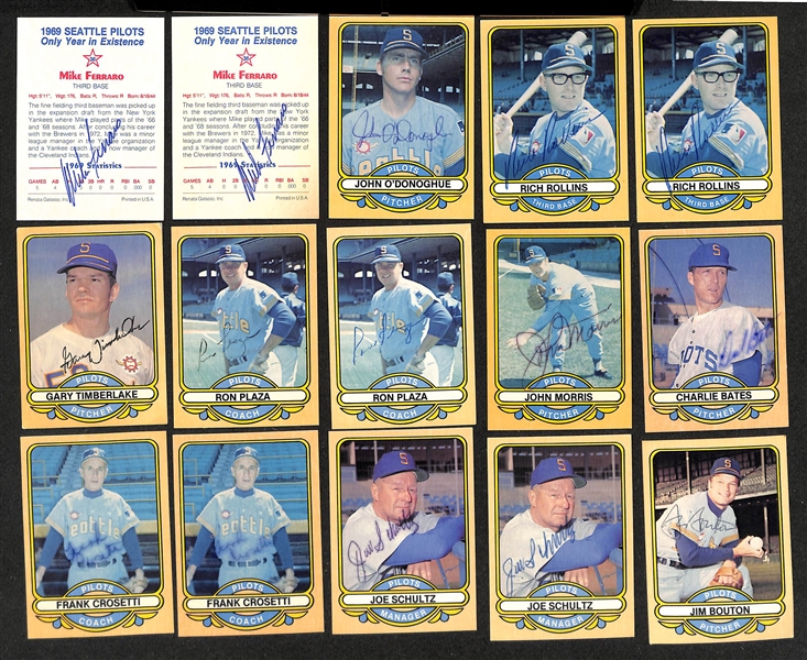 Lot of (44) 1983 Glasso 1969 Seattle Pilots Cards with (31) Signed Cards inc. (2) Mike Ferraro (Signed On Back), John O'Donoghue, (2) Rich Rollins, + (Beckett BAS Reviewed)