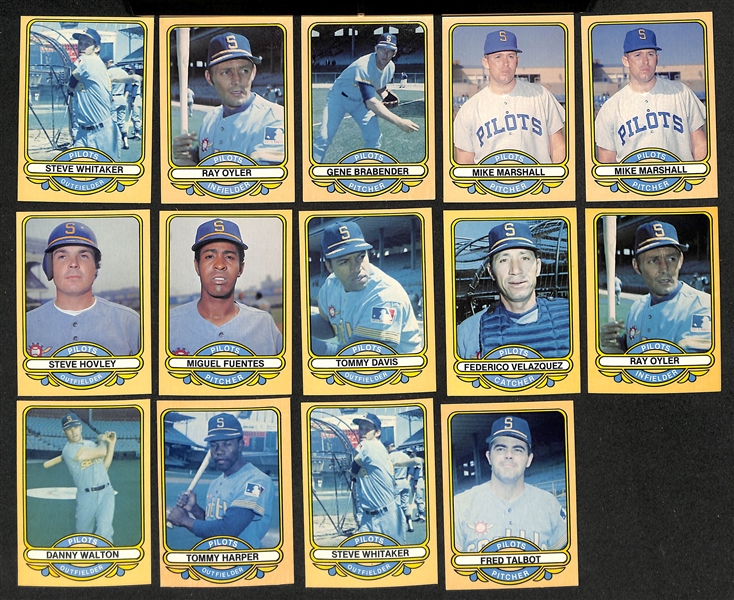 Lot of (44) 1983 Glasso 1969 Seattle Pilots Cards with (31) Signed Cards inc. (2) Mike Ferraro (Signed On Back), John O'Donoghue, (2) Rich Rollins, + (Beckett BAS Reviewed)