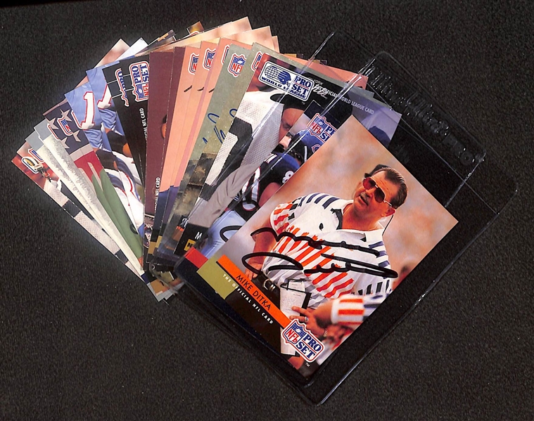 Lot of (21) Signed Pro Set Football Cards- (2) Mike Ditka, Moose Davis, (2) Stan Jones, (4) George Young, (2) Ray Handley, (3) Jerry Seeman, (2) Dale Hamer, (2) Robert Tisch, (2) Chuck Howley, Matt...