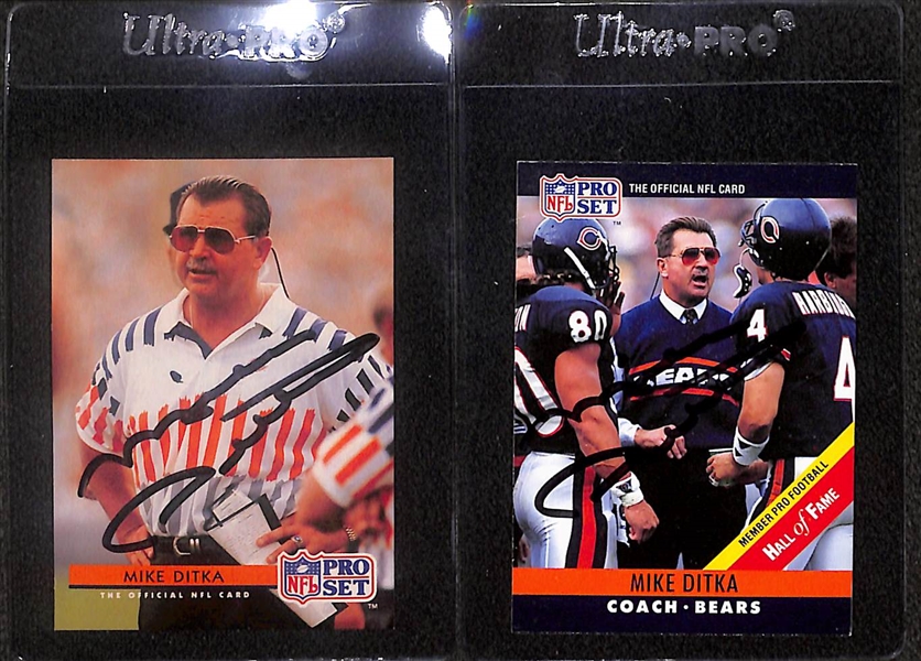 Lot of (21) Signed Pro Set Football Cards- (2) Mike Ditka, Moose Davis, (2) Stan Jones, (4) George Young, (2) Ray Handley, (3) Jerry Seeman, (2) Dale Hamer, (2) Robert Tisch, (2) Chuck Howley, Matt...