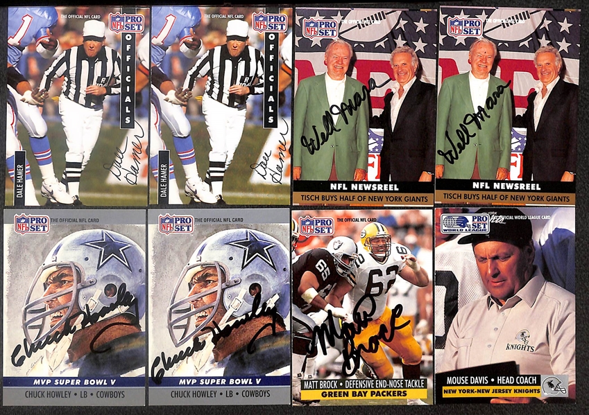 Lot of (21) Signed Pro Set Football Cards- (2) Mike Ditka, Moose Davis, (2) Stan Jones, (4) George Young, (2) Ray Handley, (3) Jerry Seeman, (2) Dale Hamer, (2) Robert Tisch, (2) Chuck Howley, Matt...