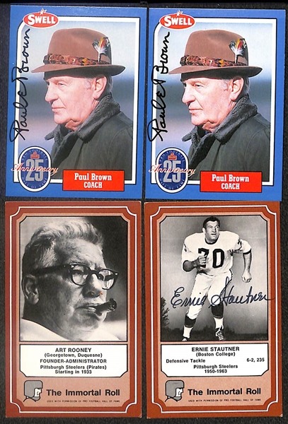 Lot of (24) Signed Football Cards Paul Brown, Art Rooney, Ernie Stautner, Roosevelt Brown, Don Hutson, (3) Larry Wilson, Mike McCormack, + (Beckett BAS Reviewed)