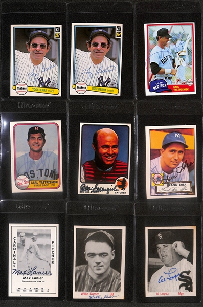 Lot of (29) Signed 1980s Baseball Cards inc. (2) Yogi Berra, (2) Carl Yastrzemski, Joe Garagiiola, Frank Shea, + (Beckett BAS Reviewed)