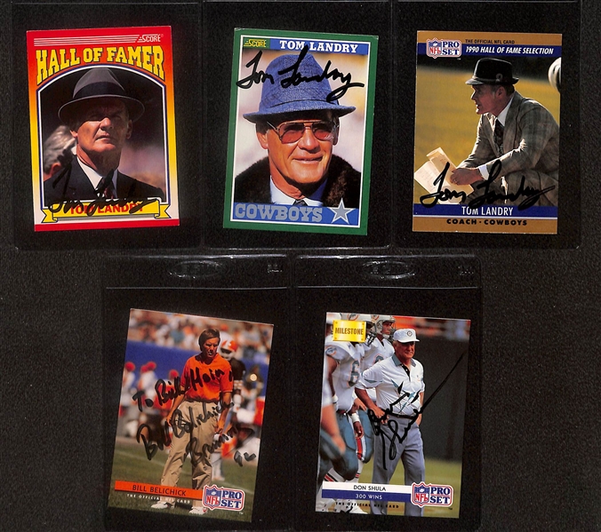 Lot of (5) Signed NFL Coach Cards- (3) Tom Landry, Bill Belichick, Don Shula - (Beckett BAS Reviewed)