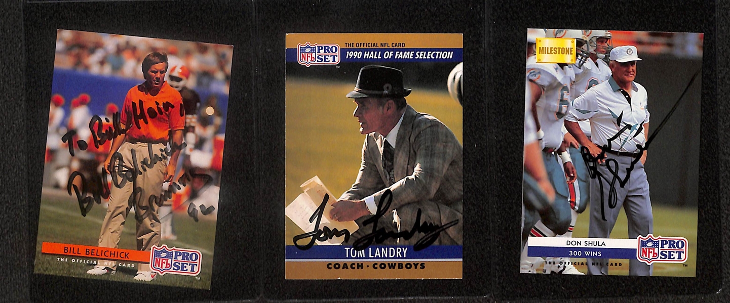 Lot of (5) Signed NFL Coach Cards- (3) Tom Landry, Bill Belichick, Don Shula - (Beckett BAS Reviewed)