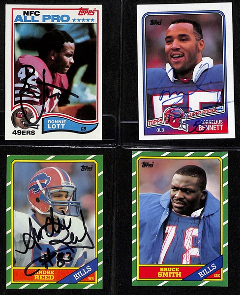 Lot of (8) Signed 1970s-1980s Football Cards- (3) Warren Moon, James Lofton Rookie, Ronnie Lott Rookie, Cornelius Bennett, Andre Reed Rookie, Bruce Smith Rookie  (Beckett BAS Reviewed)