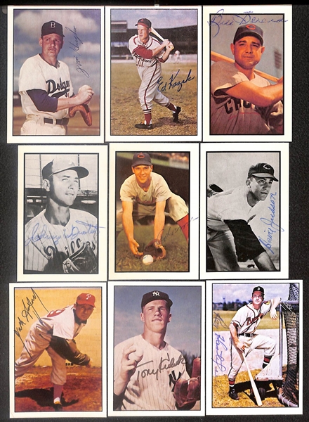 Lot of (49) Signed 1979 + 1983 TCMA 1953 Bowman Color Cards inc. Warren Spahn, Andy Pafko, Enos Slaughter, Bobby Thompson, Lou Boudreau, Stan Lopata, + (Beckett BAS Reviewed)