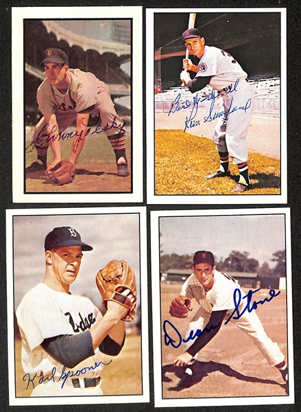 Lot of (44) Signed 1979 & 1983 TCMA 1953 Bowman Color Cards inc. Pee Wee Reese, Joe Garagiola, Elos Slaughter, Red Schoendienst, Ralph Kiner, Bill Skowron, + (Beckett BAS Reviewed)