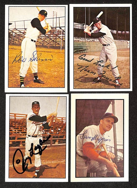 Lot of (44) Signed 1979 & 1983 TCMA 1953 Bowman Color Cards inc. Pee Wee Reese, Joe Garagiola, Elos Slaughter, Red Schoendienst, Ralph Kiner, Bill Skowron, + (Beckett BAS Reviewed)