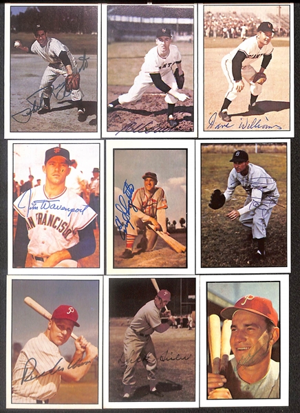 Lot of (49) Signed 1979 + 1983 TCMA 1953 Bowman Color Cards inc. Phil Rizzuto, Al Corwin, Davey Williams, Jim Davenport, Enos Slaughter, + (Beckett BAS Reviewed)