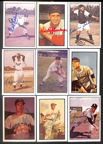 Lot of (49) Signed 1979 + 1983 TCMA 1953 Bowman Color Cards inc. Phil Rizzuto, Al Corwin, Davey Williams, Jim Davenport, Enos Slaughter, + (Beckett BAS Reviewed)