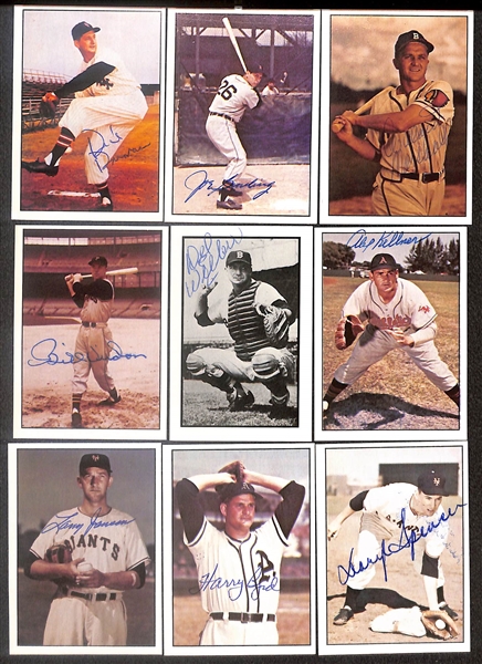 Lot of (49) Signed 1979 + 1983 TCMA 1953 Bowman Color Cards inc. Phil Rizzuto, Al Corwin, Davey Williams, Jim Davenport, Enos Slaughter, + (Beckett BAS Reviewed)