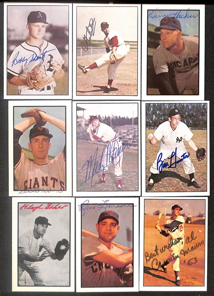 Lot of (49) Signed 1979 + 1983 TCMA 1953 Bowman Color Cards inc. Phil Rizzuto, Al Corwin, Davey Williams, Jim Davenport, Enos Slaughter, + (Beckett BAS Reviewed)