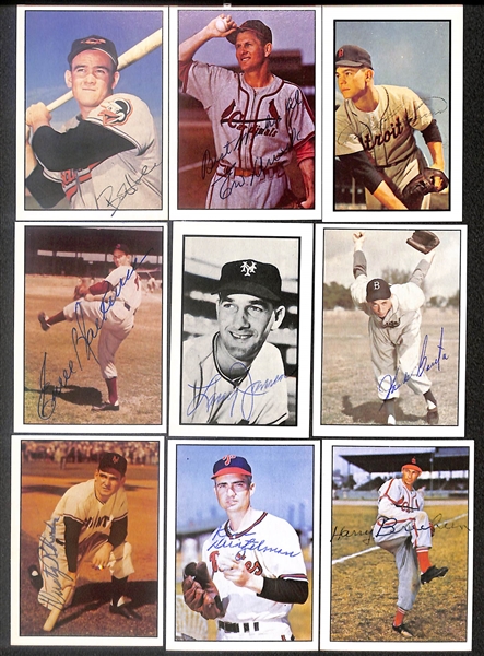 Lot of (49) Signed 1979 + 1983 TCMA 1953 Bowman Color Cards inc. Don Newcombe, Leo Durocher, Ted Kluszewski, Lou Boudreau, + (Beckett BAS Reviewed)