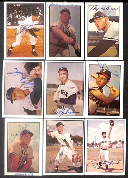 Lot of (49) Signed 1979 + 1983 TCMA 1953 Bowman Color Cards inc. Don Newcombe, Leo Durocher, Ted Kluszewski, Lou Boudreau, + (Beckett BAS Reviewed)