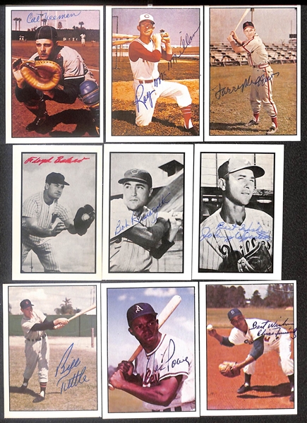 Lot of (49) Signed 1979 + 1983 TCMA 1953 Bowman Color Cards inc. Don Newcombe, Leo Durocher, Ted Kluszewski, Lou Boudreau, + (Beckett BAS Reviewed)