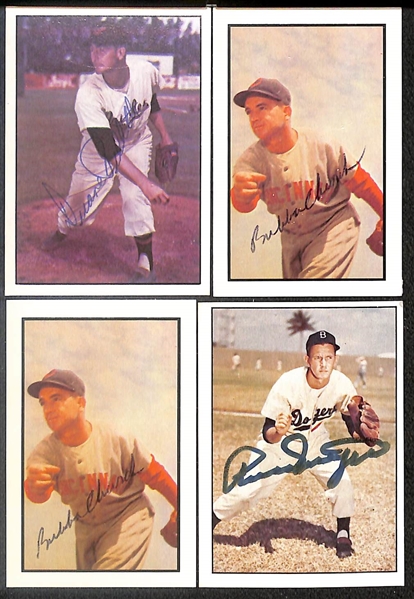 Lot of (49) Signed 1979 + 1983 TCMA 1953 Bowman Color Cards inc. Don Newcombe, Leo Durocher, Ted Kluszewski, Lou Boudreau, + (Beckett BAS Reviewed)