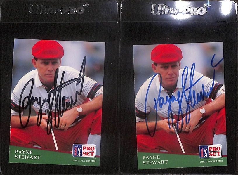 Lot of (7) Signed Payne Stewart Cards- (3) 1991 Pro Set, (2) 1992 Pro Set, 1990 Pro Set, 1990 Pro Set Special (Beckett BAS Reviewed)