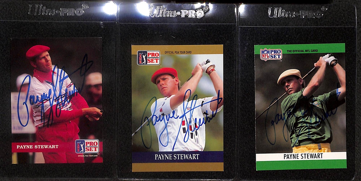 Lot of (7) Signed Payne Stewart Cards- (3) 1991 Pro Set, (2) 1992 Pro Set, 1990 Pro Set, 1990 Pro Set Special (Beckett BAS Reviewed)