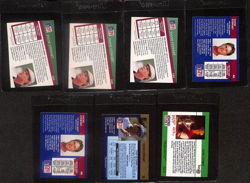 Lot of (7) Signed Payne Stewart Cards- (3) 1991 Pro Set, (2) 1992 Pro Set, 1990 Pro Set, 1990 Pro Set Special (Beckett BAS Reviewed)