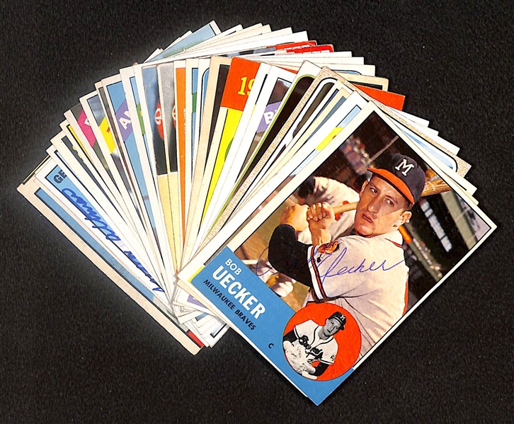 Lot of (30) Signed 1960s Cards inc (2) Bob Uecker, Red Schoendienst, Manny Mota, Matty Alou, Bob Chance, + (Beckett BAS Reviewed)