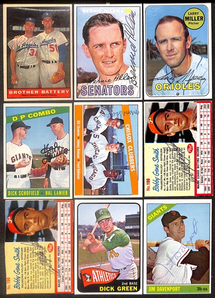 Lot of (30) Signed 1960s Cards inc (2) Bob Uecker, Red Schoendienst, Manny Mota, Matty Alou, Bob Chance, + (Beckett BAS Reviewed)