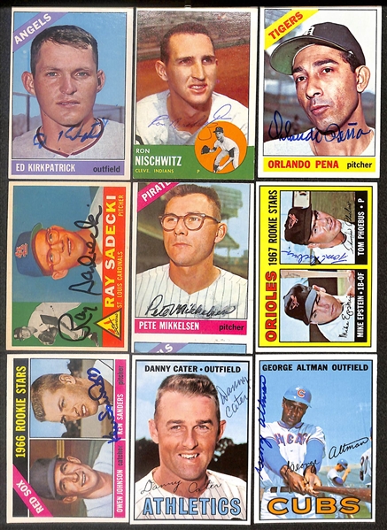 Lot of (30) Signed 1960s Cards inc (2) Bob Uecker, Red Schoendienst, Manny Mota, Matty Alou, Bob Chance, + (Beckett BAS Reviewed)