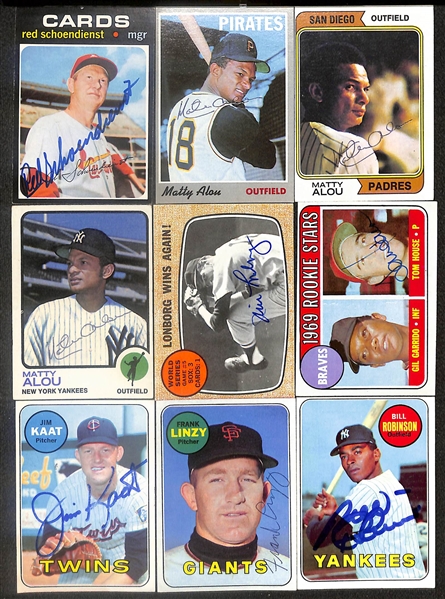 Lot of (51) Signed 1970s Cards inc. Red Schoendienst, (3) Matty Alou, Jim Lonborg, Tom House, Jim Kaat, + (Beckett BAS Reviewed)