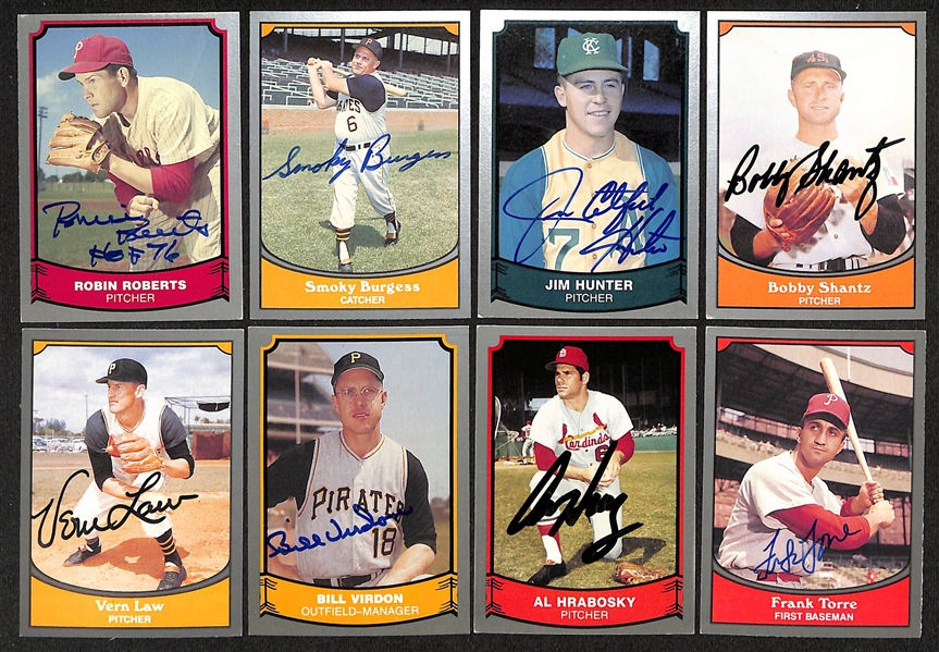 Lot of (60+) Signed 1980-90 Pacific Baseball Cards inc. Catfish Hunter, Leo Durocher, Sparky Anderson, Enos Slaughter, + (Beckett BAS Reviewed)