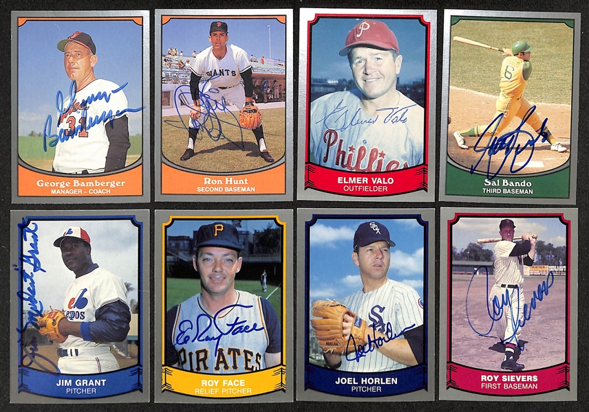 Lot of (60+) Signed 1980-90 Pacific Baseball Cards inc. Catfish Hunter, Leo Durocher, Sparky Anderson, Enos Slaughter, + (Beckett BAS Reviewed)