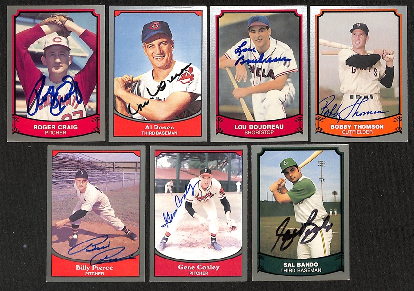 Lot of (60+) Signed 1980-90 Pacific Baseball Cards inc. Catfish Hunter, Leo Durocher, Sparky Anderson, Enos Slaughter, + (Beckett BAS Reviewed)