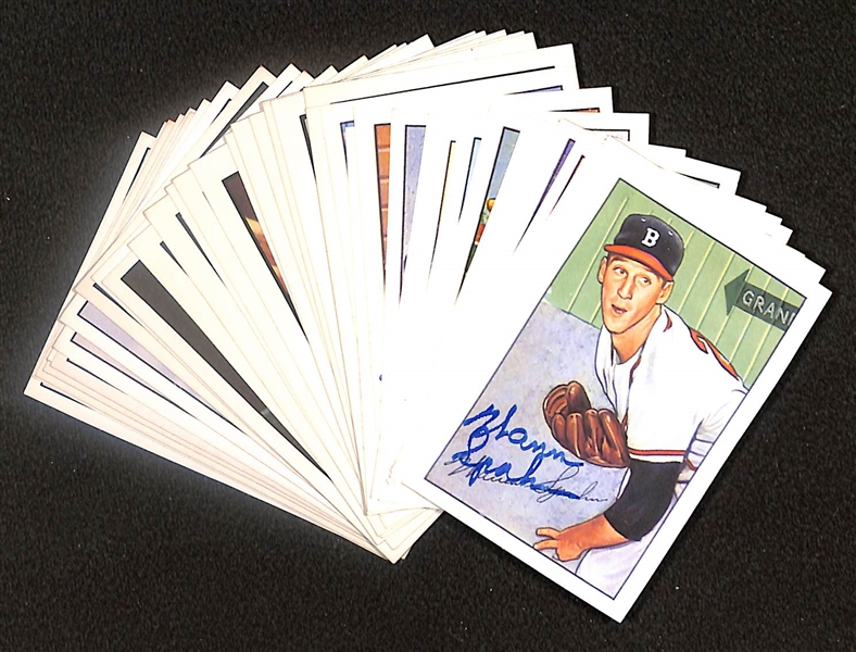 Lot of (40) Signed Old Timer Reprint Cards inc. (2) Warren Spahn, Andy Pafko, Carl Erskine, Gerry Staley, + (Beckett BAS Reviewed)