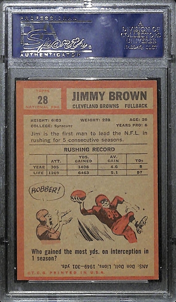 1962 Topps Football Jim Brown Graded PSA 5